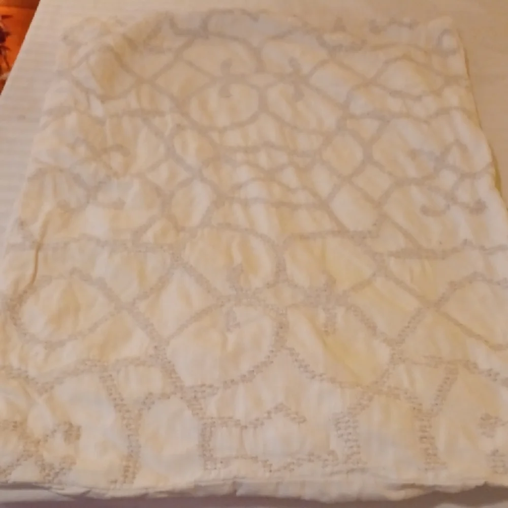 Restoration Hardware ivory tan embroidered cotton standard pillow sham RH